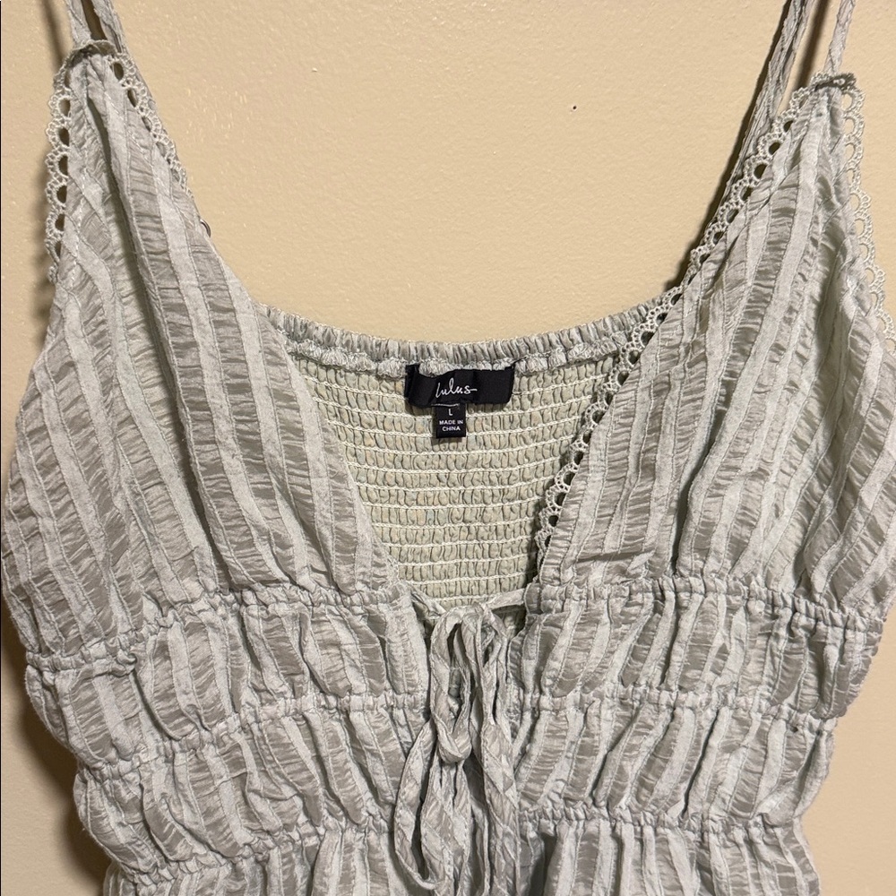 LULUS Feel Inspired Sage Green Striped Sleeveless Romper size large size large - Picture 3 of 7